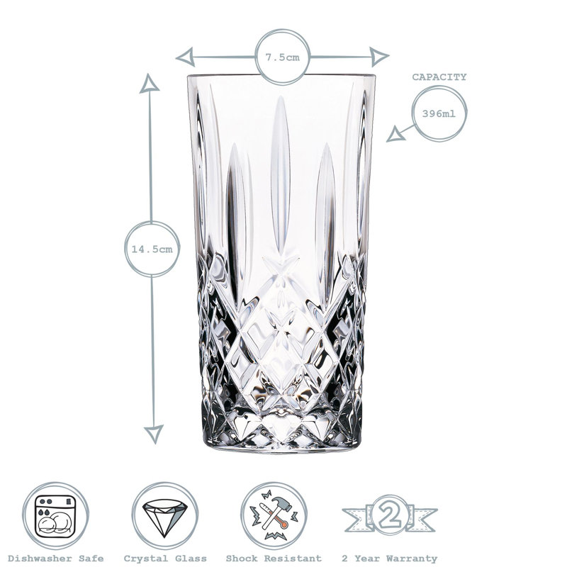 RCR Crystal - Orchestra Cut Glass Highball Cocktail Glasses Tumblers Set, 12