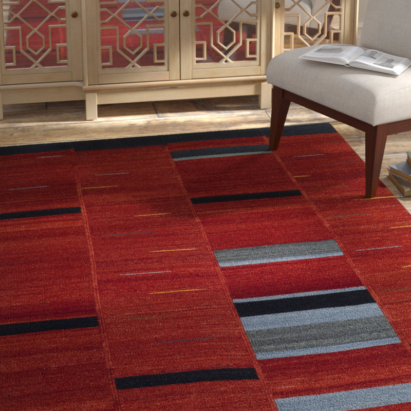 Tapis abstrait en laine tissé à la main Penacook, Rectangle 5 pi x 8 pi
