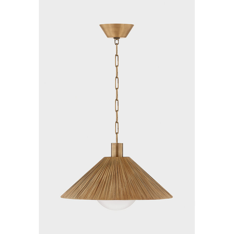Patina Brass Pendant with Natural Woven Rattan Shade