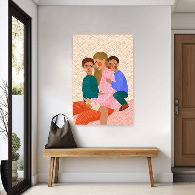 Joyful Family Hug Abstract Contemporary Portrait Wall Art Print 1 Piece Wrapped Canvas Wall Art