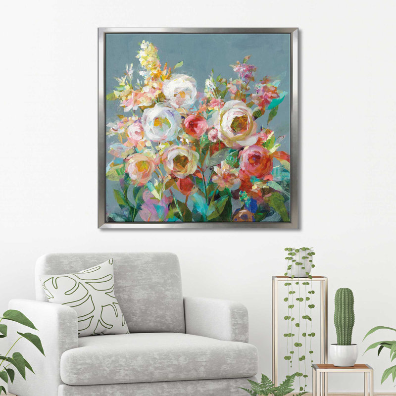 Joy of the Garden Square I - Peinture, Cadre flottant argent, H 27,5 po x l 27,5 po x P 2 po