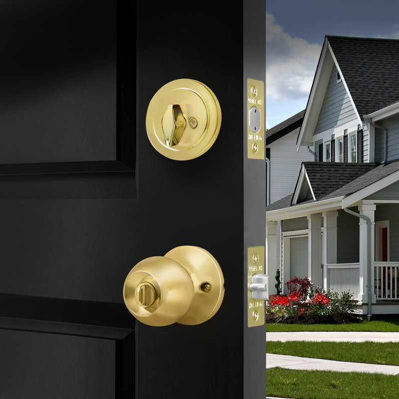 Knobs With Deadbolt Reversible Entry Set, Polished Brass