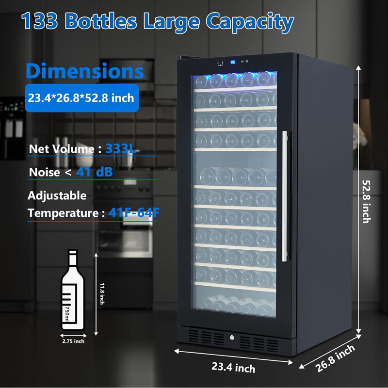 Wine Fridge Small Wine Cooler Refrigerator Free Standing, Wine Cellars Compressor Digital Temperature Control Wine Cabinet for Red White Wine, Champagne, Beer, Drink