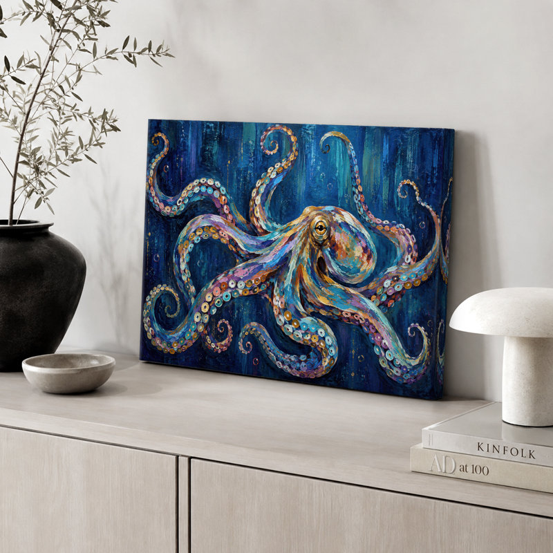 Art de pieuvre colorée, impression sur toile, impression sur toile encadrée, H 16 po x l 24 po x P 1,5 po, Toile tendue