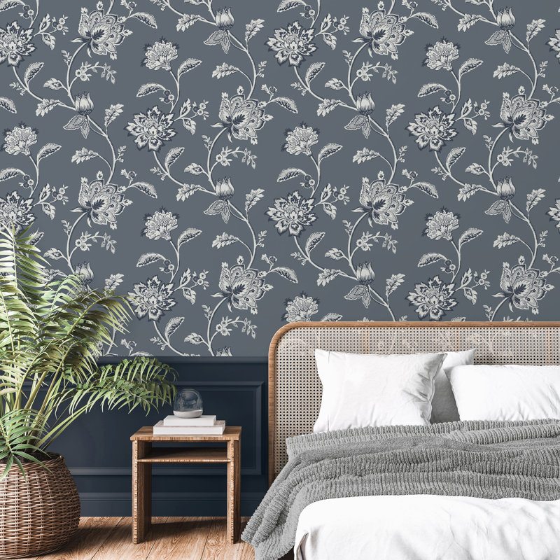 Lark Manor 10.5m x 52cm Floral Wallpaper Roll, Blue
