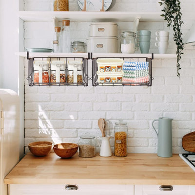 Under Shelf Basket Storage 2Pack, Steel Under Shelf Hanging Wire Baskets Shelves For Laundry Room Kitchen Desk Pantry Bookshelf