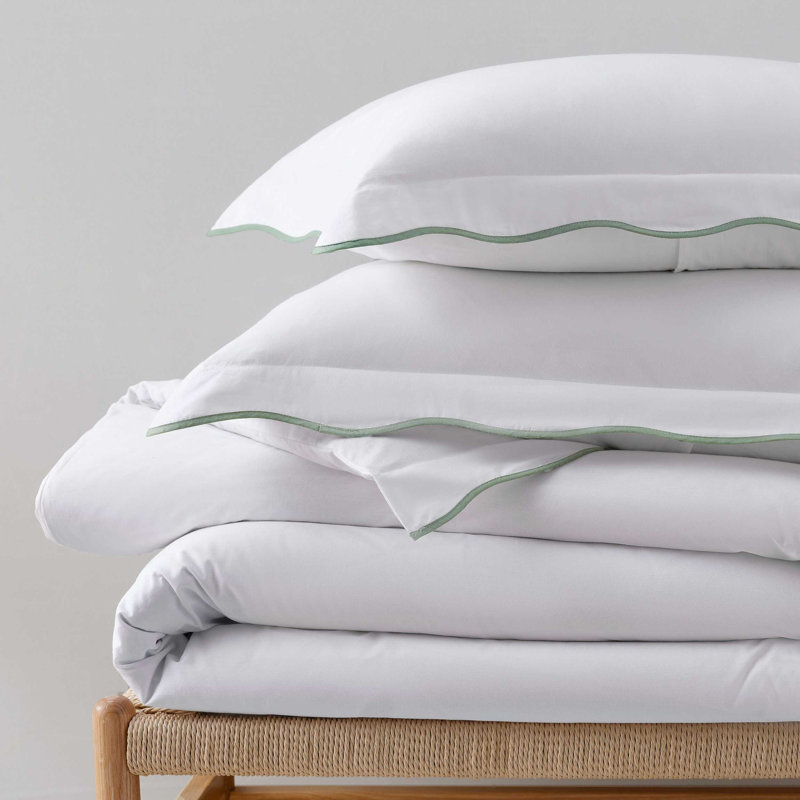 Martha Stewart Simple Scallop Cotton Set, Twin Duvet Cover + 1 Standard Sham, Beige