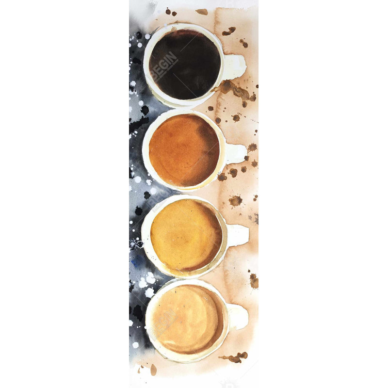Quatre tasses de café avec éclaboussures de peinture - Art de la cuisine gastronomique, H 61,25 po x l 21,25 po