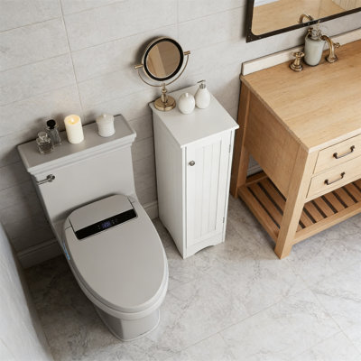 Narrow Slim Linen Cabinet For Bathroom With 2 Adjustable Shelves, White