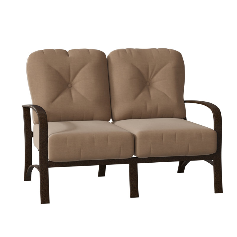Fremont Outdoor 2 - Seat Loveseat, Canvas Heather Beige Sunbrella® Canvas, Chestnut Brown