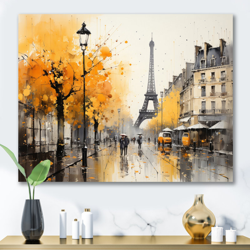 Jaune et gris, art de rue parisien - art mural Paris, H 24 po x l 32 po, Toile tendue