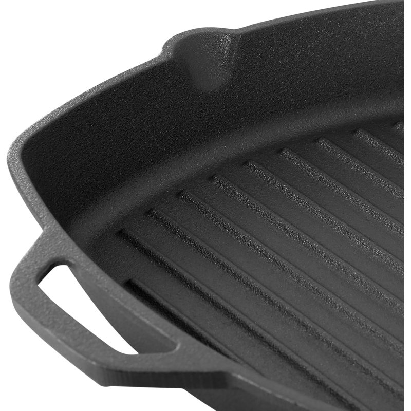 Plaque de cuisson en fonte pré-assaisonnée avec couvercle en verre trempé, plaque de cuisson carrée de 10,4 pouces pour la cuisson à l'intérieur, poêle à cuisson uniforme pour le steak, le poulet et les hamburgers
