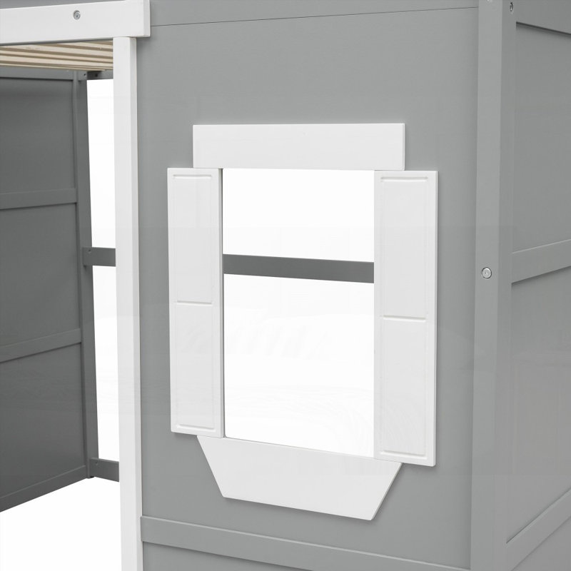Lit mezzanine double pleine grandeur - cadre gris + blanc, sans sommier tapissier, robuste et robuste Durable
