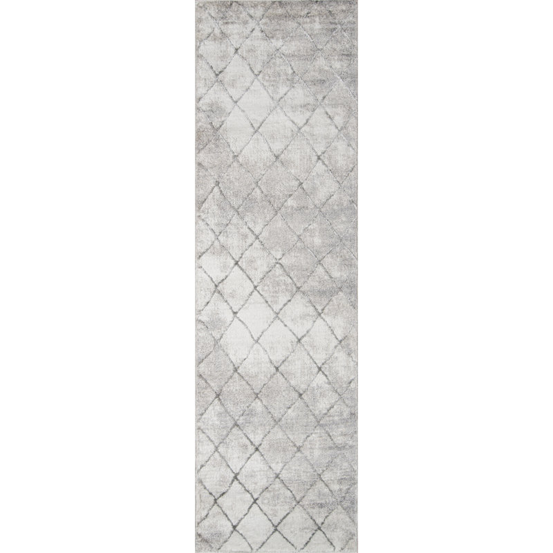 Tapis gris à motif géométrique Northwick, Tapis de couloir 2 pi 3 po x 7 pi 6 po