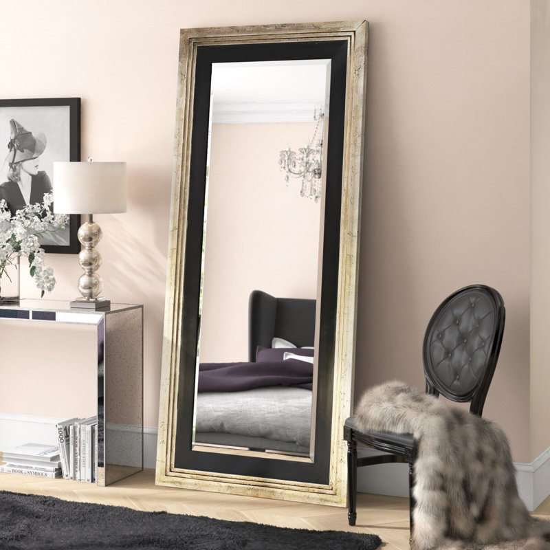 Contemporary Rectangle Solid Wood Beveled Mirror