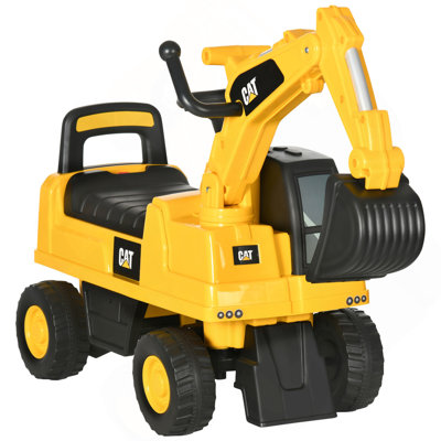 Aosom Excavator Ride on Toy, CAT Licenced  Manual Pedal Ride on Excavator with Manual Shovel, Horn, Hidden Storage for 18-36 Months Boys and Girls, Yellow