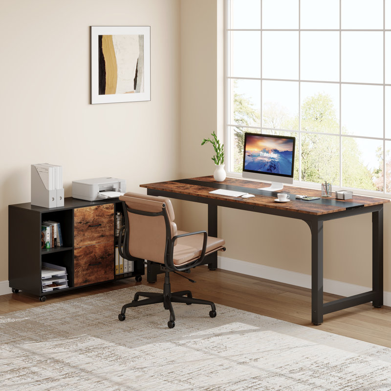 70.8" Large Executive Desk with File Cabinet for Home Office