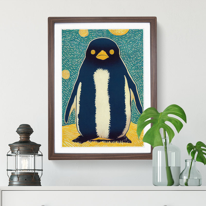 Penguin - Wall Art, Walnut Picture Frame, White, 64cm H x 46cm W