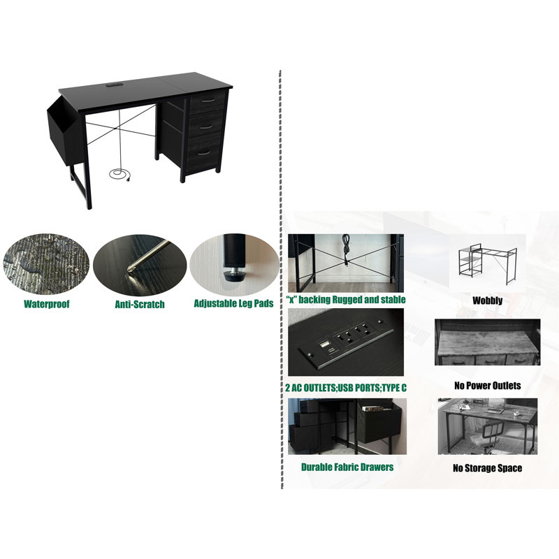 Bureau avec prise de courant, Noir, noir, noir, noir, Noir, noir, noir, noir