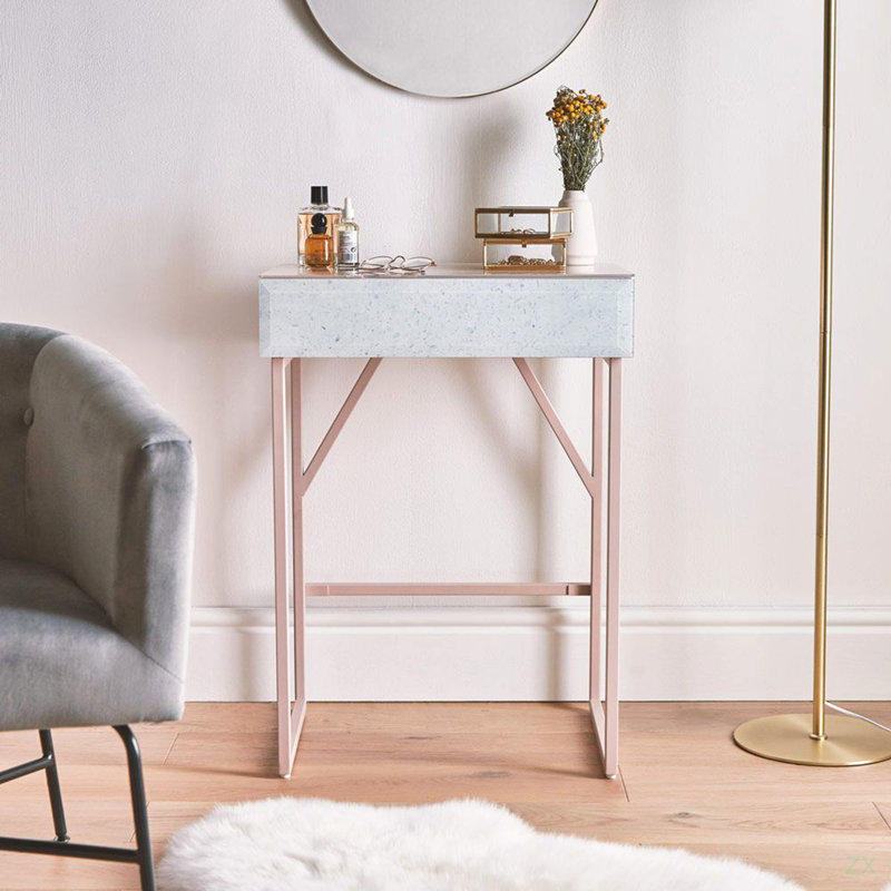 Petite table de maquillage en verre trempé à motif de marbre Tables de chevet Mobilier de chambre à coucher