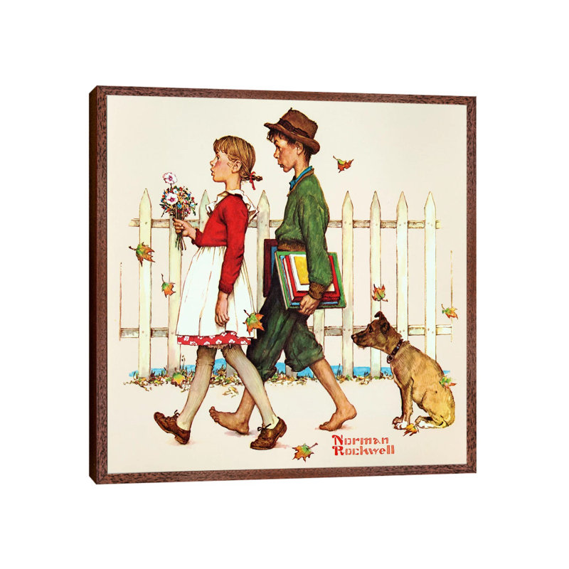 Young Love: Walking To School by Norman Rockwell - Gallery-Wrapped Canvas Giclée on Canvas, Brown Framed