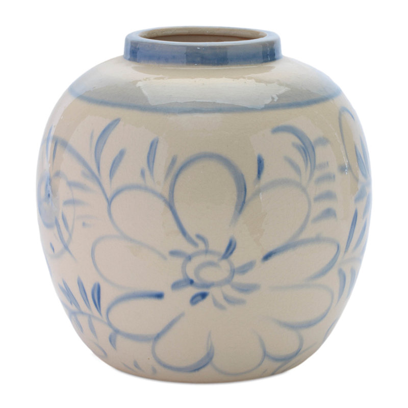Floral Stoneware Vase 9.25"H, 9.25'' H X 6'' W X 6'' D