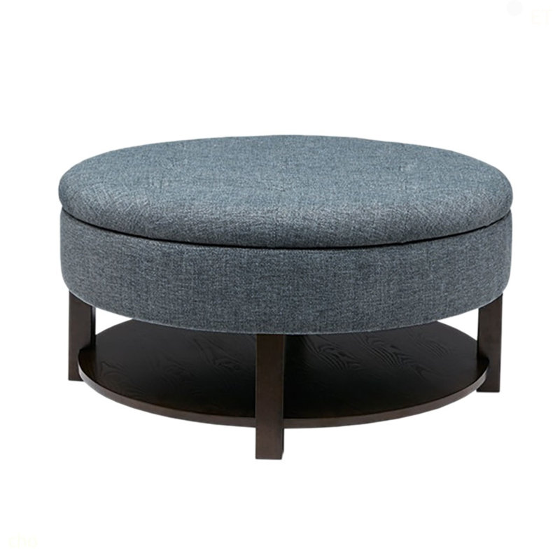 Repose-pieds rond avec rangement Miller, Denim / brun