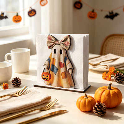 Halloween Decor Halloween Cute Ghost Wooden Tissue Holders Festive Feeling Restaurant Table Decoration Item