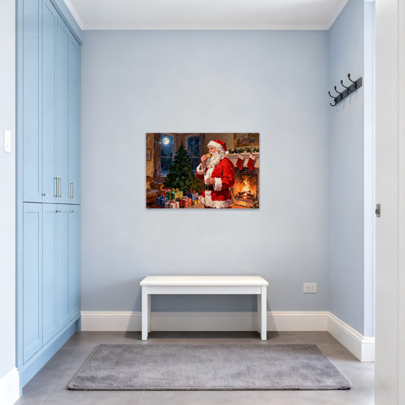 Christmas Santa Claus Eating Cookie With Milk, 12" H x 18" W