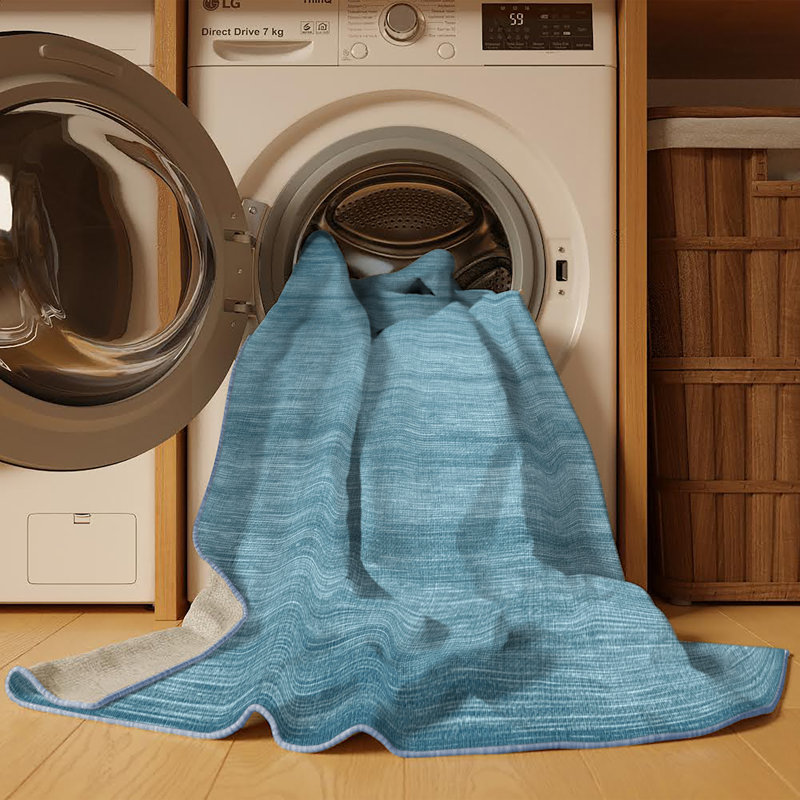 Tapis bleu uni lavable à la machine, Carré 4 pi