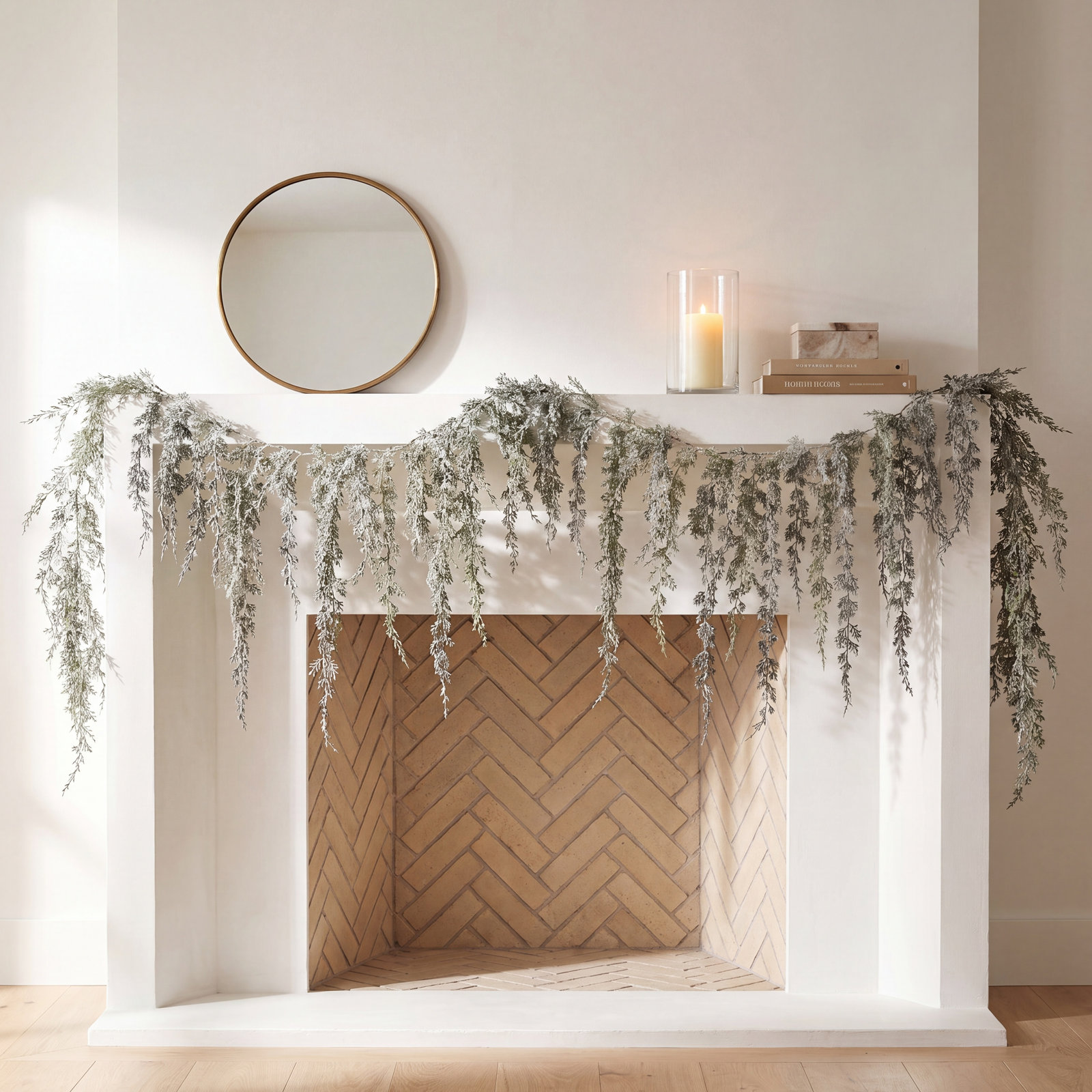 69" Artificial Draping Cypress Christmas Garland, Green-White