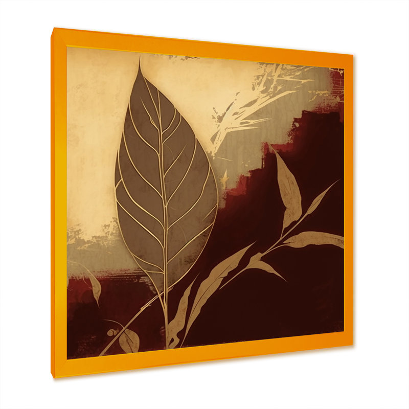 «Terra Cotta Chocolate Leaves II», reproduction sur toile, H 24 po x l 24 po x P 1 po, Toile avec cadre photo doré