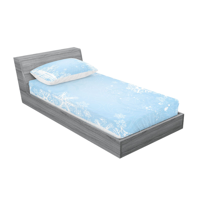 Drap-housse et coussin décoratif Ambesonne Winter bleu pâle / blanc, Ensemble de draps pour lit simple + 3 pièces supp