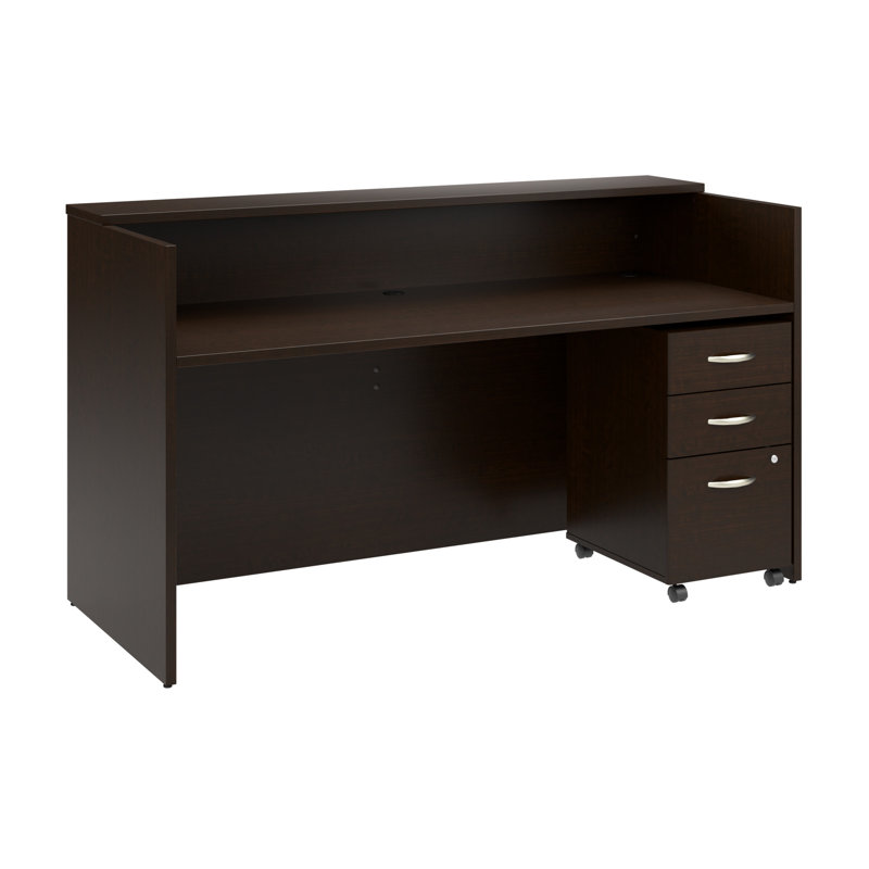 Bureau de réception avec caisson mobile 3 tiroirs Arrive, Cerise mocha