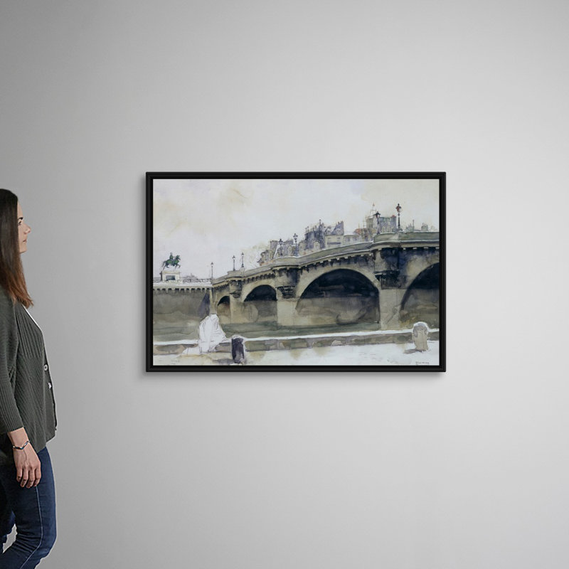 Art mural sur toile Paris Bridge, H 34 po x l 50 po x P 1,75 po, Cadre flottant noir