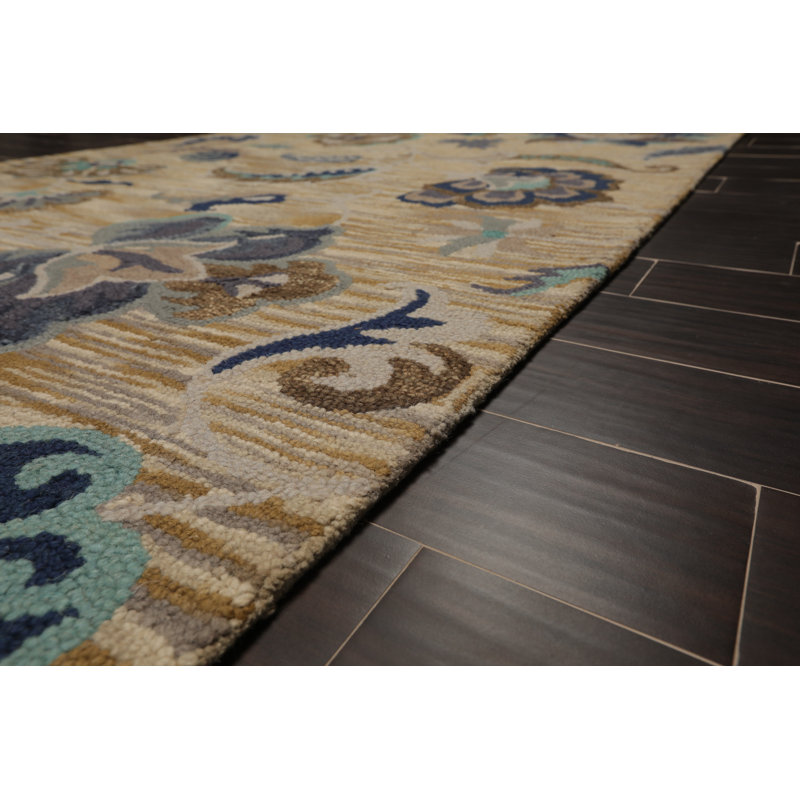 Tapis beige/bleu en laine touffeté à la main persan oriental Flory