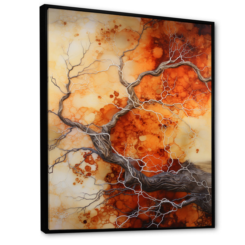 Érable orange, brun, braise rougeoyante - impression, Cadre flottant noir, H 32 po x l 24 po x P 1 po