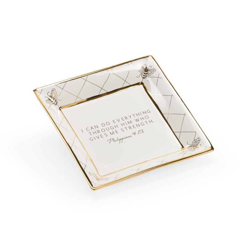 Ceramic Decorative Plate, White/Gold