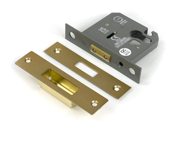 Polished Chrome 3" Euro Profile Dead Lock, Satin Brass