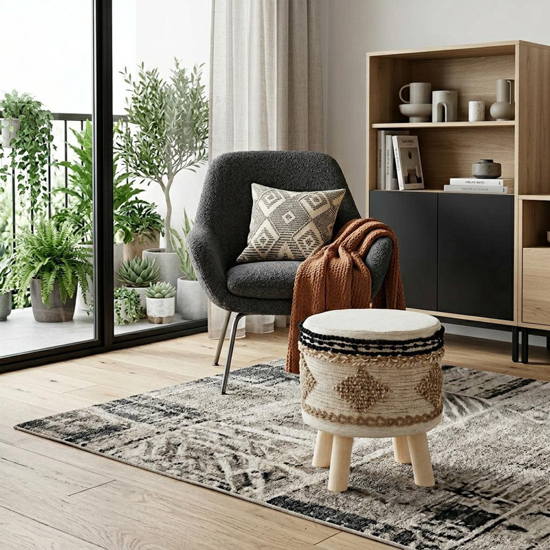 Repose-pieds rond 18 po beige et brun