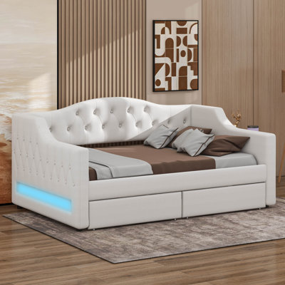 Upholstered Twin XL Daybed With Storage Drawers, Adjustable LED by Lark Manor