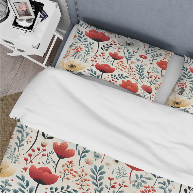 Ensemble de housse de couette rustique rouge et vert Garden Charm I - Floral
