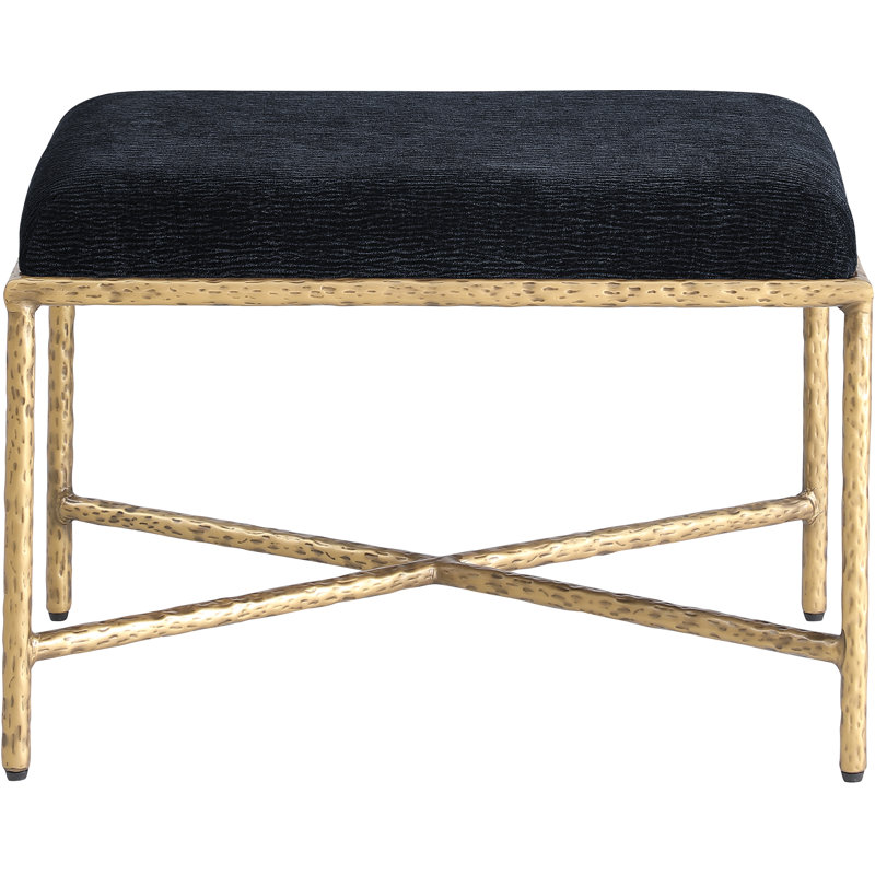 Iyania Chenille Fabric Bench, Gold, Black Chenille Fabric
