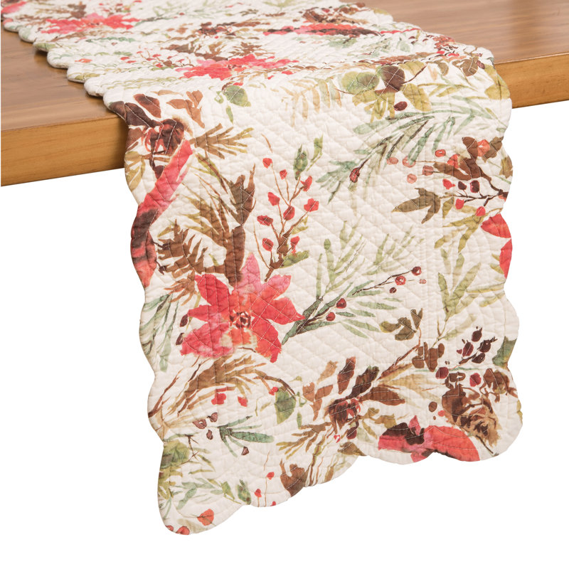 Festive Winter Cardinals Cotton Quilted Table Runner, 14" x 51"