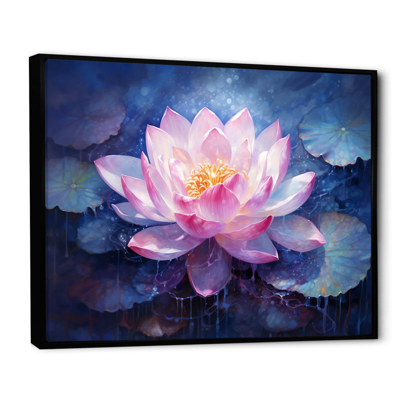 Lotus luminescence sur toile, H 34 po x l 44 po x P 1,5 po, Cadre flottant noir