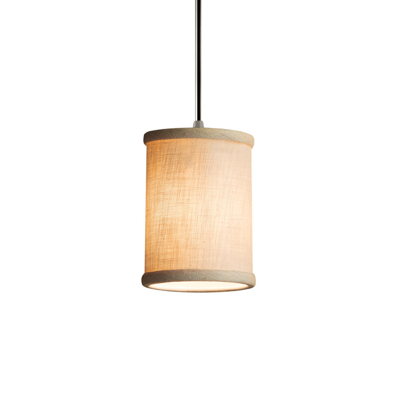 Luminaire suspendu simple cylindrique 1 lumière Favela, Crème, Nickel brossé
