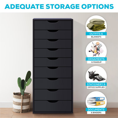 Wollstone 9-Drawer Wide Wooden Filing Cabinet – Office Storage Organizer
