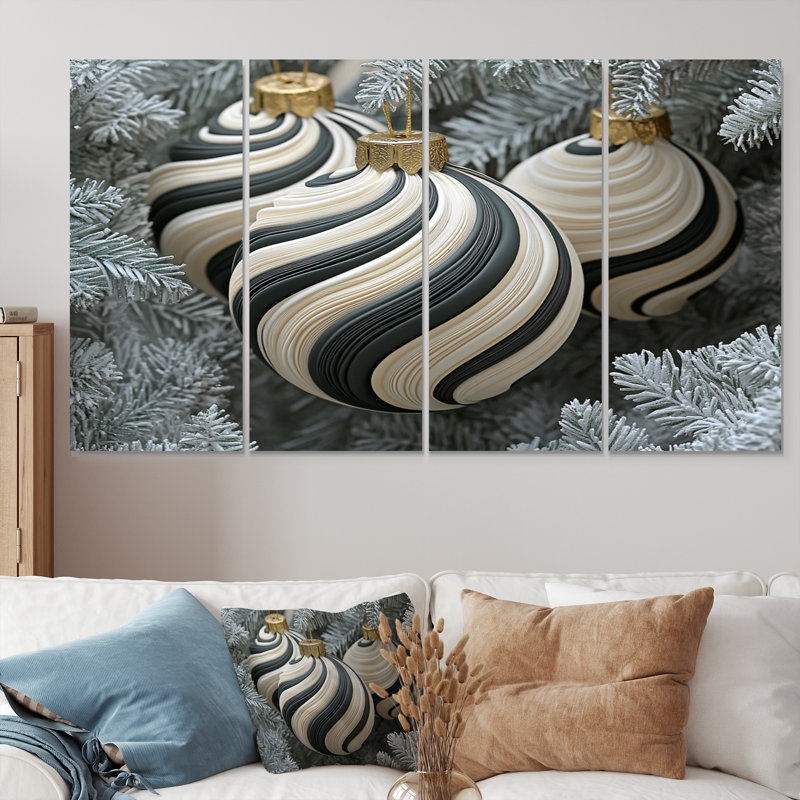 «Black and White Christmas Peppermint Swirl» - ensemble d'art mural sur toile de Noël, H 28 po x l 48 po