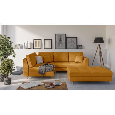 Corner Sofa And Footstool with Wooden Legs In Scandinavian Style Knutsford