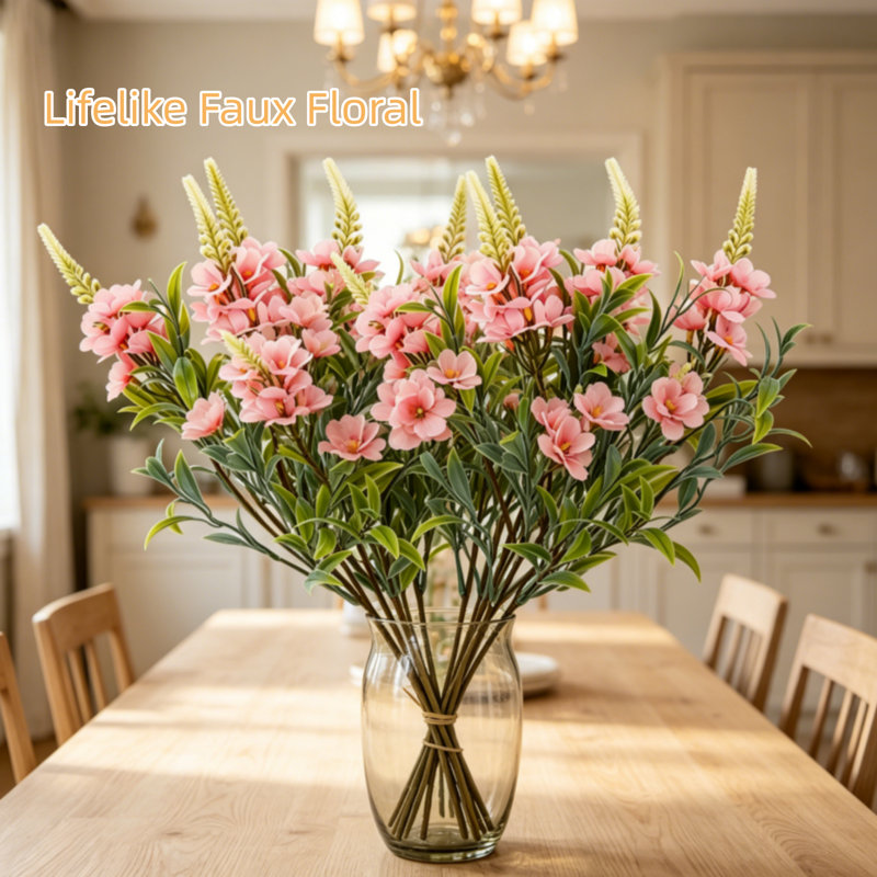 10 fleurs de cerisier artificielles, branches artificielles réalistes pour le salon, la chambre à coucher et le vase, Pink